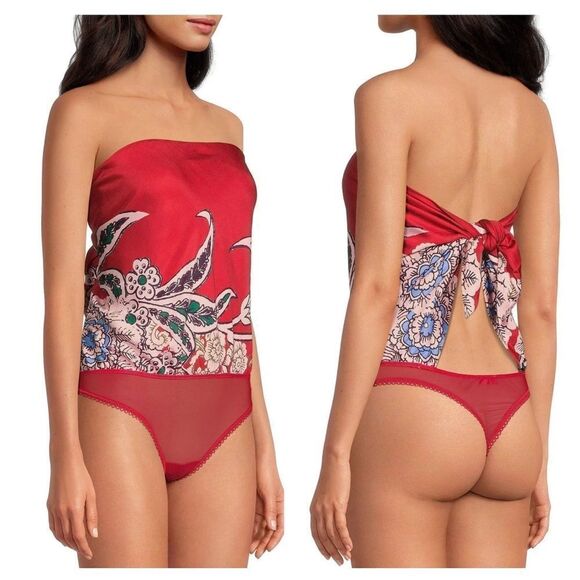 Intimately Free People Red Floral Paisley Spellbound Bodysuit - Picture 1 of 8